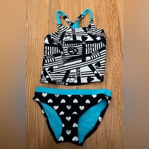 Joe Boxer Girls Twist Racerback Peace Tankini Swimsuit - Size 10